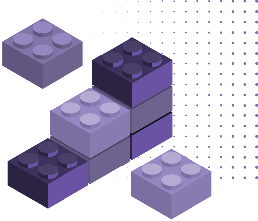 A bunch of toy bricks in various purple colors