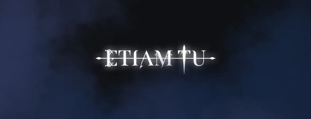 Etiam Tu white logo on a dark blue background with smoke