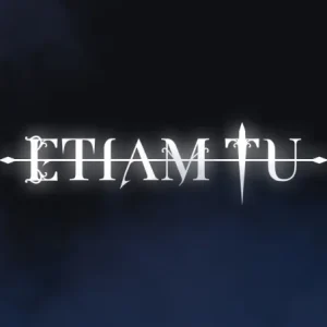 Etiam Tu white logo on a dark blue background with smoke